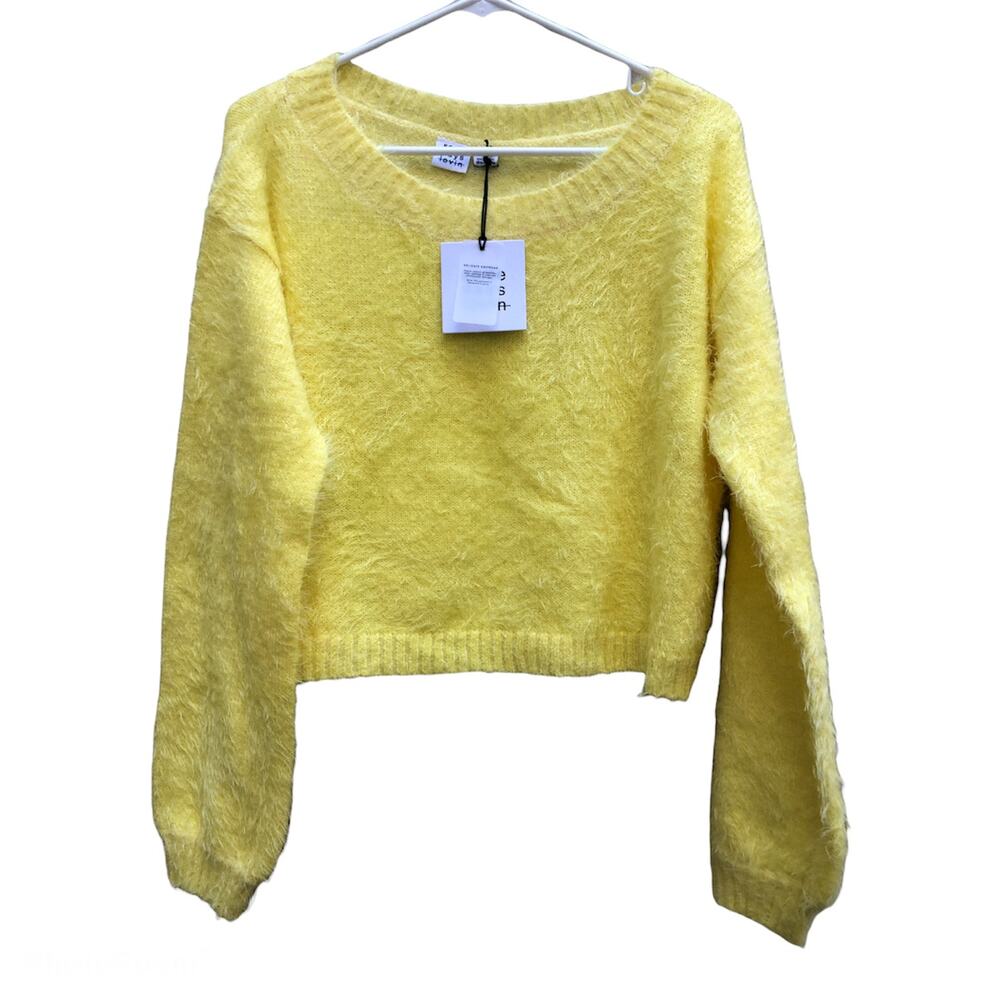 NEW Yellow Fuzzy Cropped Eyelash Sweater Somedays Lovin Women's Small